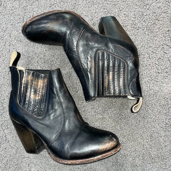 FREEBIRD by Steven MORGAN CHELSEA Black Distressed Leather Ankle Boot Booties 8 - Picture 4 of 10